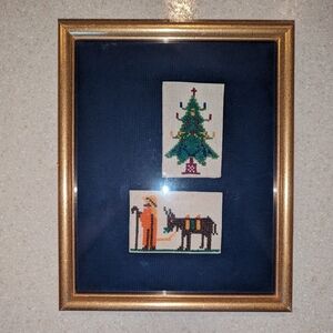 Handmade needlepoint cross stitch by Palestinian girls Christmas tree Shepherd d
